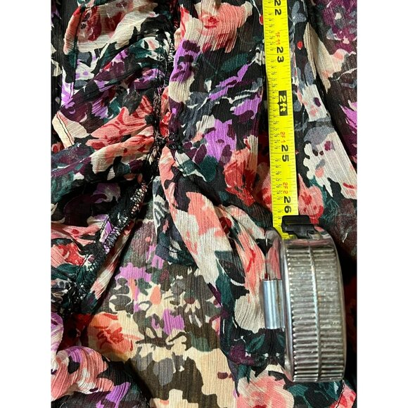 Forever 21 Babydoll Dress M Sheer Ruffles Asymmetric Dark Floral Fairy Cottageco - Picture 13 of 13